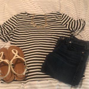 J.Crew striped tee with ruffle sleeves. Size medium.